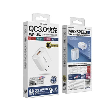 WK WP-U57 24W QC3.0 Fast Charger With USB To 8 Pin Cable US EU UK Plug | Syndmart