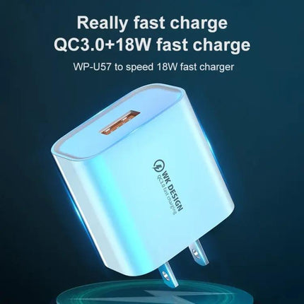 WK WP-U57 24W QC3.0 Fast Charger With USB To 8 Pin Cable US EU UK Plug | Syndmart