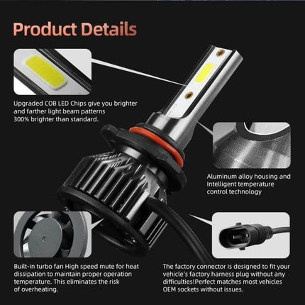 Car LED Headlights Waterproof For Reliable Night Driving - waterproof 6000K COB LED bulb with aluminum body and turbo fan for night driving