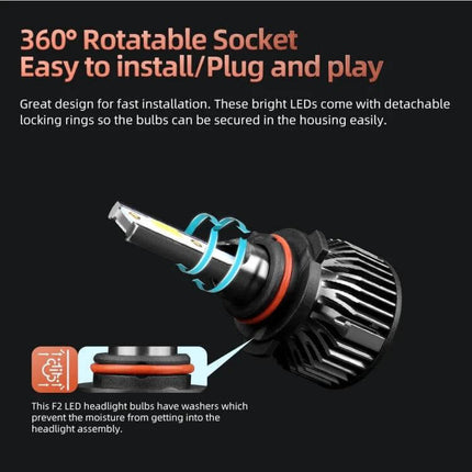Car LED Headlights Waterproof For Reliable Night Driving - 360° rotatable socket, plug-and-play COB LED bulb with waterproof aluminum heat sink