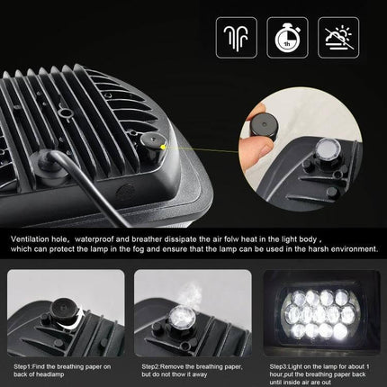 7 Inch Square LED Headlight Lamps For Jeep Wrangler - rugged die-cast aluminum housing with ventilation breather for waterproof cooling