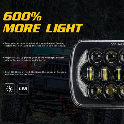 7 Inch Square LED Headlight Lamps For Jeep Wrangler - rugged 7-inch square LED headlight lamp showing projector LEDs and high-output beam