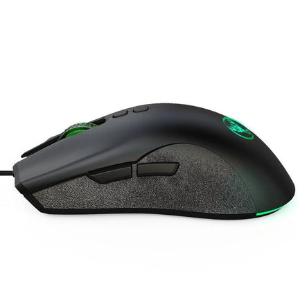 HXSJ Ergonomic Wired Gaming Mouse With Customizable RGB Lighting black ergonomic wired gaming mouse with side buttons and green RGB accents