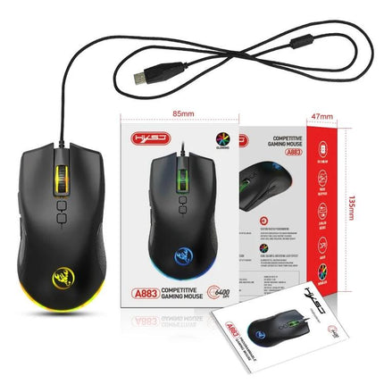 HXSJ Ergonomic Wired Gaming Mouse With Customizable RGB Lighting - black ergonomic USB gaming mouse with RGB lighting and packaging