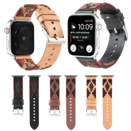 Woven Contrast Leather Apple Watch Band Adjustable 38-49mm