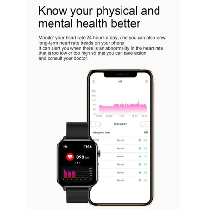 Essential Daily Companion for Health Awareness Monitoring - wearable heart rate and temperature tracker showing app charts on phone and smartwatch