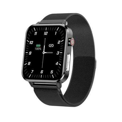 Essential Smart Watch for Daily Health and Activity Tracking - sleek black smartwatch showing heart rate and step monitoring, mesh band