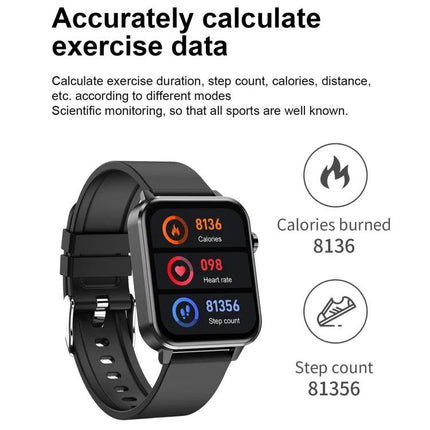 Essential Smart Watch for Daily Health and Activity Tracking - black smartwatch showing calories, heart rate, and step count