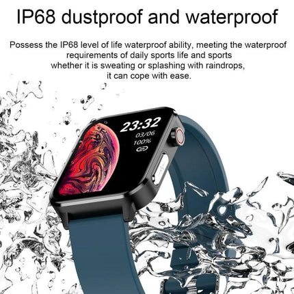 Essential Smart Watch for Daily Health and Activity Tracking showing IP68 dustproof waterproof design with water splashes