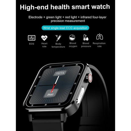 Essential Smart Watch for Daily Health and Activity Tracking - black health smartwatch showing ECG, heart rate, blood oxygen icons
