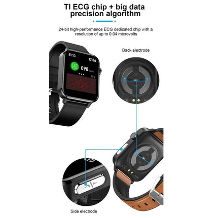 Essential Smart Watch for Daily Health and Activity Tracking - smartwatch showing ECG display, back and side electrodes for heart monitoring