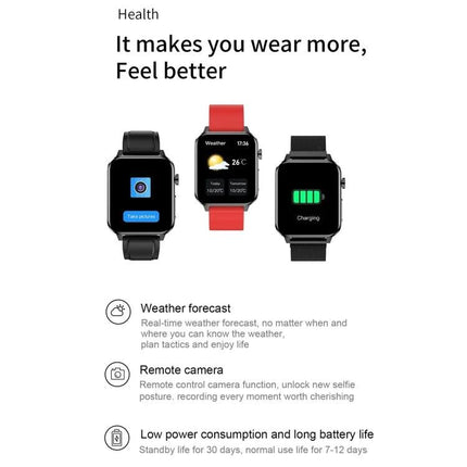 Leather Strap Smart Watch for Daily Health Tracking - three smartwatches showing weather, camera, and charging features on leather straps