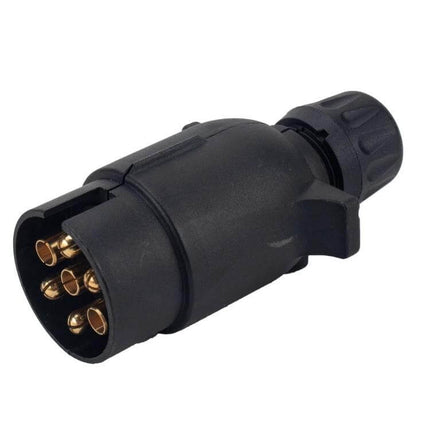 7-Pin EU Trailer Socket Connector for Trucks and Trailers black ABS housing with copper pins for 12V trailer lights, weather-resistant plug