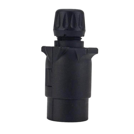 7-Pin EU Trailer Socket Connector for Trucks and Trailers in black ABS with copper contacts, weather-resistant 12V trailer plug for lights and indicators