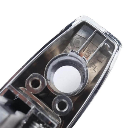 Front Left Outside Door Handle for Chrysler 300 (2005-2010) close-up of ABS inner mounting and screw holes, chrome finish