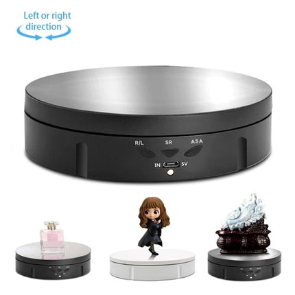 USB Electric Rotating Turntable for Photography Displays - black USB-powered 360° rotating display platform for jewelry, figures, electronics
