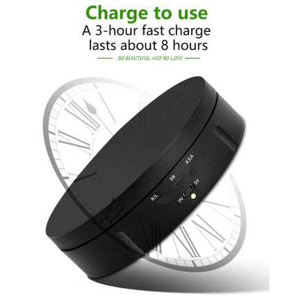 USB Electric Rotating Turntable for Photography Displays — black rechargeable 360° rotating display platform with USB fast charge port