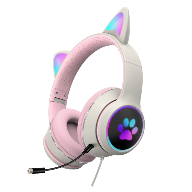 Casque d'écoute pliable à LED avec port USB + 3,5 mm AKZ-022, design oreilles de chat, avec micro