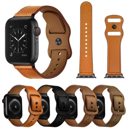 Double Hole Leather Watch Band Compatible With Apple Watch