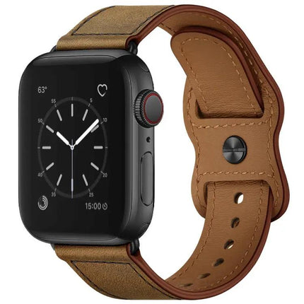 Double Hole Leather Watch Band Compatible With Apple Watch