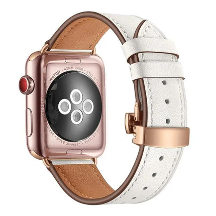 Genuine Leather Butterfly Rose Gold Buckle Apple Watch Band