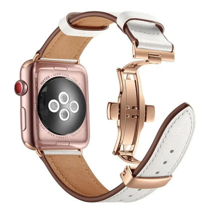 Genuine Leather Butterfly Rose Gold Buckle Apple Watch Band