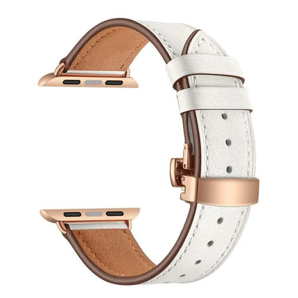 Genuine Leather Butterfly Rose Gold Buckle Apple Watch Band