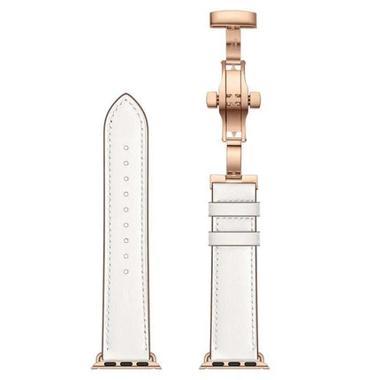 Genuine Leather Butterfly Rose Gold Buckle Apple Watch Band