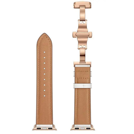 Genuine Leather Butterfly Rose Gold Buckle Apple Watch Band