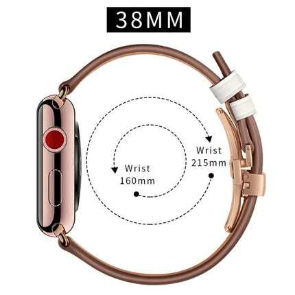 Genuine Leather Butterfly Rose Gold Buckle Apple Watch Band