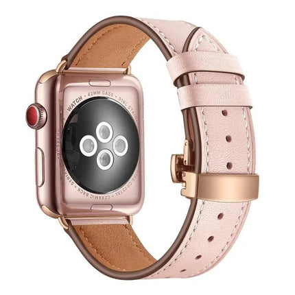 Genuine Leather Butterfly Rose Gold Buckle Apple Watch Band