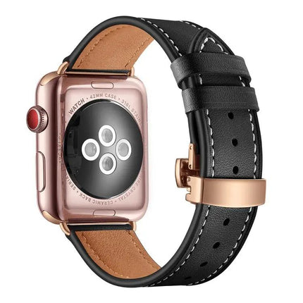 Genuine Leather Butterfly Rose Gold Buckle Apple Watch Band