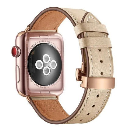 Genuine Leather Butterfly Rose Gold Buckle Apple Watch Band