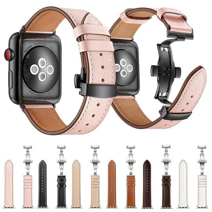 Genuine Leather Butterfly Rose Gold Buckle Apple Watch Band