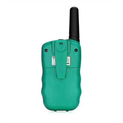 RETEVIS RT388 Children's Handheld Walkie Talkie for Playtime Communication green rear view with belt clip and short antenna