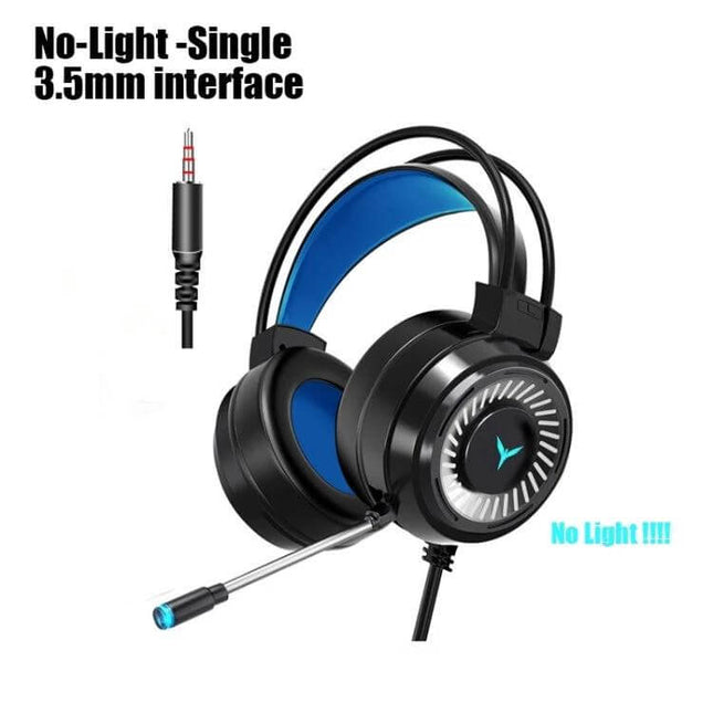 Wired Gaming Headset With Microphone For Long Comfort showing blue padded suspension headband and omnidirectional mic