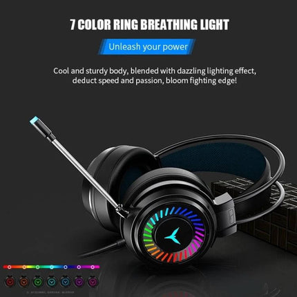 Wired Gaming Headset With Microphone For Long Comfort featuring 7-color ring breathing light and suspended head beam