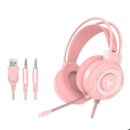 Wired Gaming Headset With Microphone For Long Comfort pink over-ear headset with mic USB and 3.5mm plugs