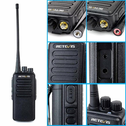 Retevis RT1 Handheld Walkie Talkie for Everyday Communication - black handheld radio with long antenna and control knobs