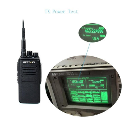 Retevis RT1 Handheld Walkie Talkie for Everyday Communication showing TX power test on equipment display