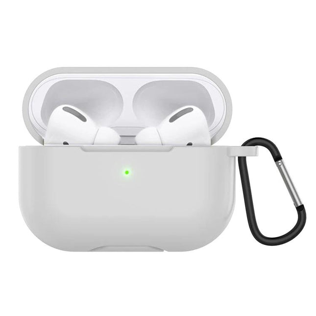 Protective Silicone Case for AirPods with Hook for Daily Use - white 360° protection, slim fit, carabiner included