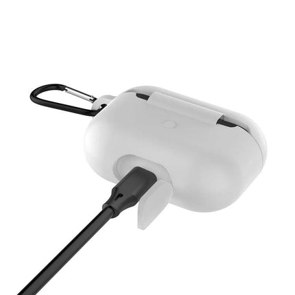 Protective Silicone Case for AirPods with Hook for Daily Use - white 360° protection with carabiner and charging access