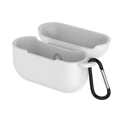 Protective Silicone Case for AirPods with Hook for Daily Use - white open case with carabiner, 360-degree drop and scratch protection