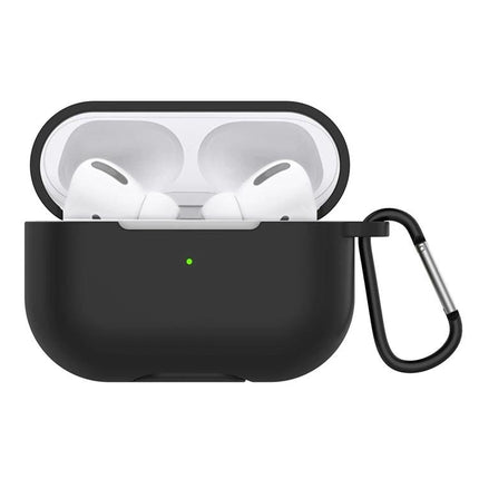Protective Silicone Case for AirPods with Hook for Daily Use - black 360° protective cover with carabiner