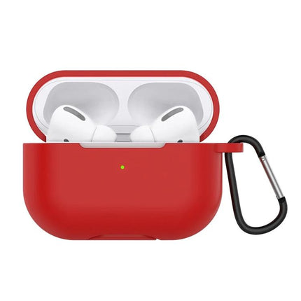 Protective Silicone Case for AirPods with Hook for Daily Use - red 360-degree protective silicone cover with carabiner for AirPods Pro