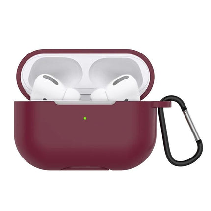 Protective Silicone Case for AirPods with Hook for Daily Use - maroon 360-degree protective cover with carabiner for commuting