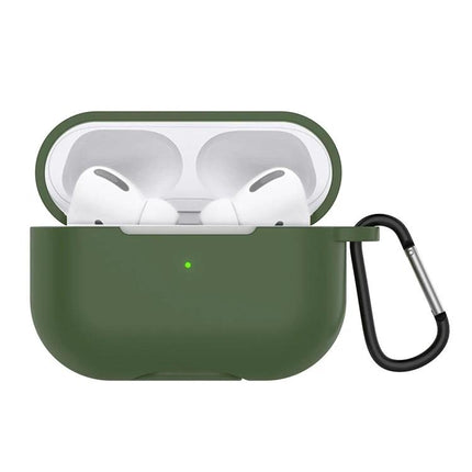 Protective Silicone Case for AirPods with Hook for Daily Use - olive green 360-degree protective cover with carabiner for commuting and workouts