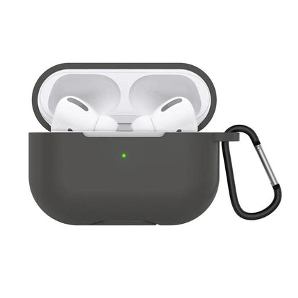 Protective Silicone Case for AirPods with Hook for Daily Use - gray 360° protection, slim fit with carabiner for commuting