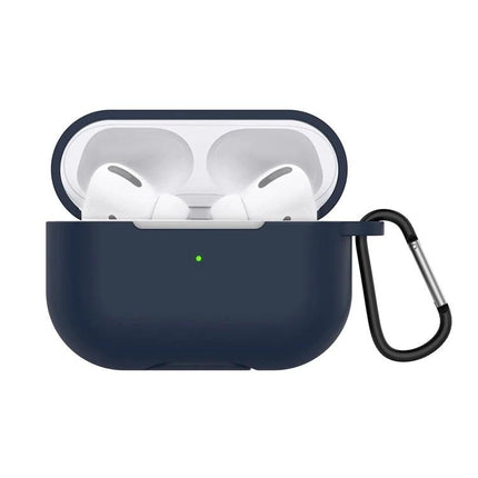 Protective Silicone Case for AirPods with Hook for Daily Use - navy blue 360° protection with carabiner for commuting and workouts