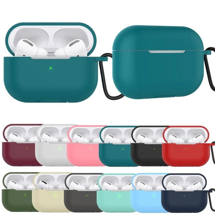 Protective Silicone Case for AirPods with Hook for Daily Use - teal slim 360° protective cover shown with carabiner, multiple color options